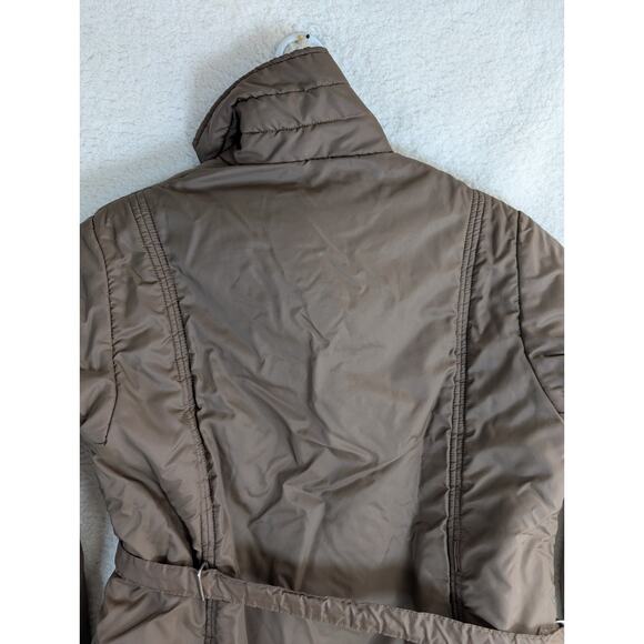 Vintage Penneys Jacket Nylon Womens Large Brown Poly Fill Belted 50s 60s - Picture 11 of 15